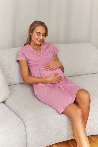 Noční košile pro těhotné Doctor Nap 5336, V-výstřih, bavlna, kapsy, OEKO-TEX