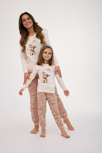 Dámské pyžamo 671/431 Sweet Dog Cornette ecru-bavlna, dlouhý rukáv, potisk psa