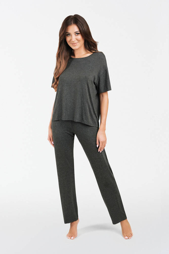 Akord Dámský komplet s krátkým rukávem a dlouhými kalhotami Italian Fashion - tmavý melír