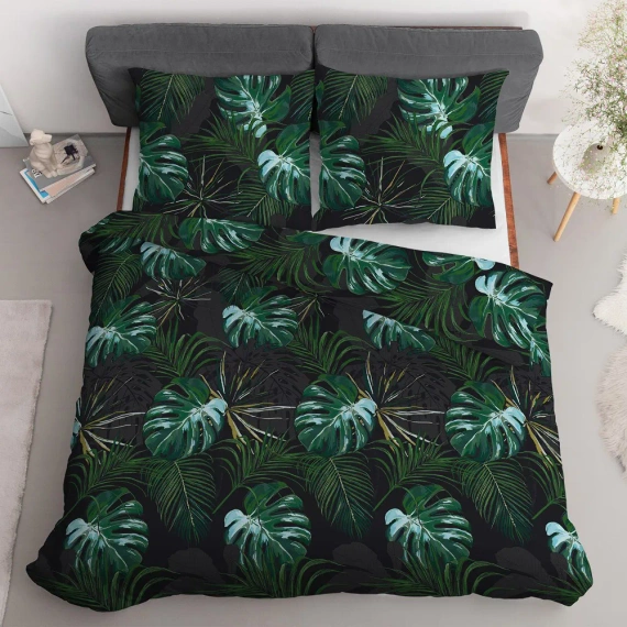 4680 A Home Satin Pościel satynowa liście Detexpol czarny