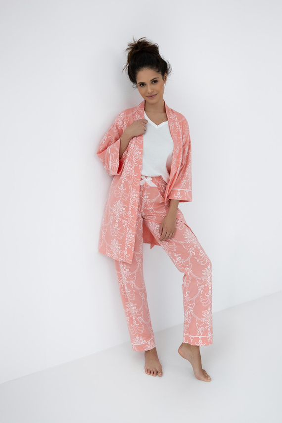 Dámské pyžamo Kalina Sensis - ecru a lososová barva