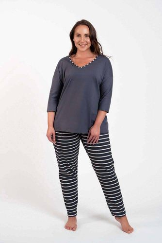 Betty Dámské pyžamo 3/4 rukáv, dlouhé kalhoty Italian Fashion - grafitový/grafitový potisk