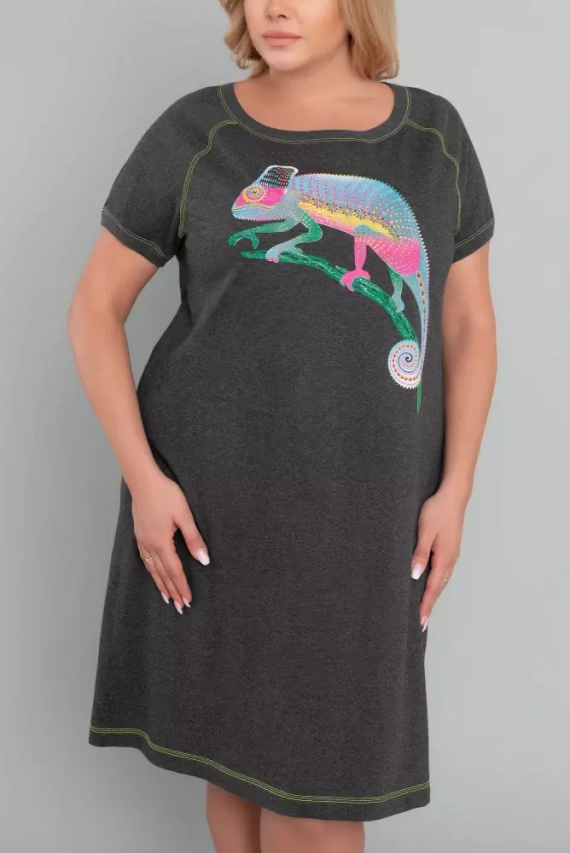 Noční košile Volta s krátkým rukávem Italian Fashion - tmavě melanžová/zelená