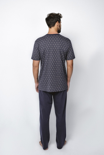 Ricardo Pánské pyžamo s krátkým rukávem a dlouhými kalhotami Italian Fashion - tmavě modré