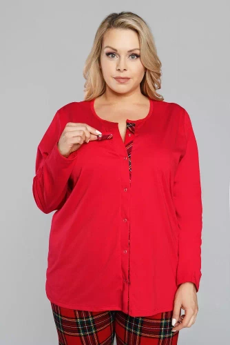 Zorza dámské pyžamo s dlouhým rukávem, kalhoty Italian Fashion - červená/potisk