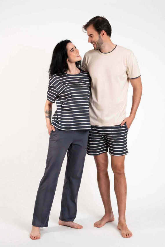 Betty Dámské pyžamo s krátkým rukávem a dlouhými kalhotami Italian Fashion - grafitový/grafitový potisk