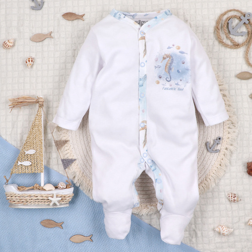 ABN-5451 Sea Of Joy Nini baby romper bílý - organická bavlna, zapínání na patentky