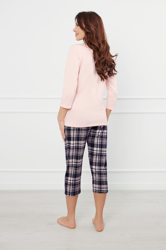 Dona Dámské pyžamo 3/4 rukávy, 3/4 kalhoty Italská móda - lososová/potisk