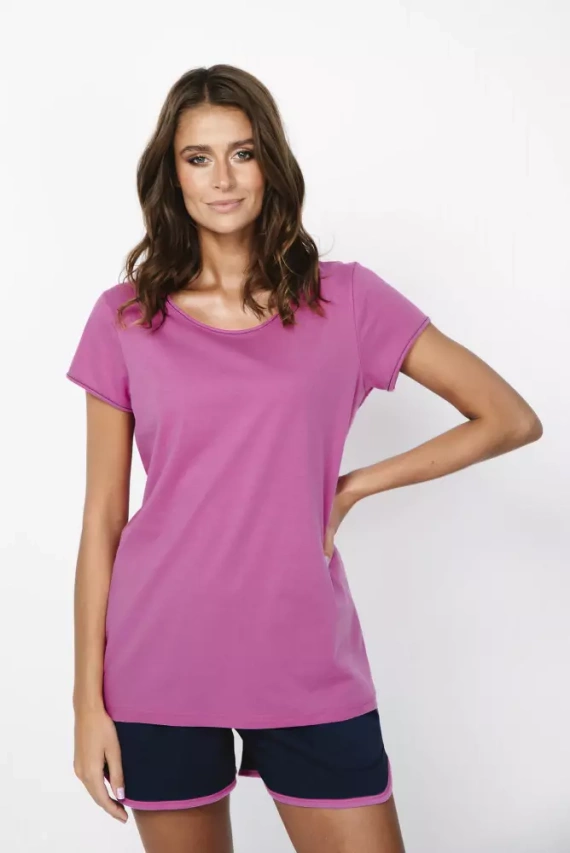 Ontega Dámské pyžamo s krátkým rukávem, šortky Italian Fashion - amarantová/ tmavě modrá