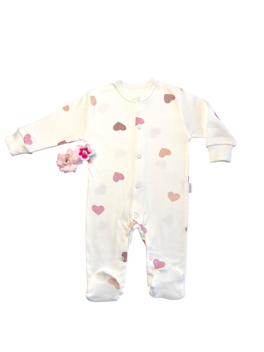 Dětská kombinéza Mamatti PA15040 - bílá se srdíčky, bavlna, se zapínáním na patentky