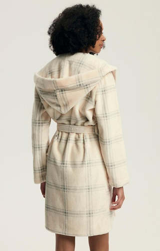 43596 Danna dámský župan Henderson bílý - s kapucí, kostkovaný