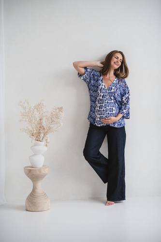 Bahama Mama Těhotenská halenka Milk&Love print Azul- viskóza, 3/4 rukáv, oversize