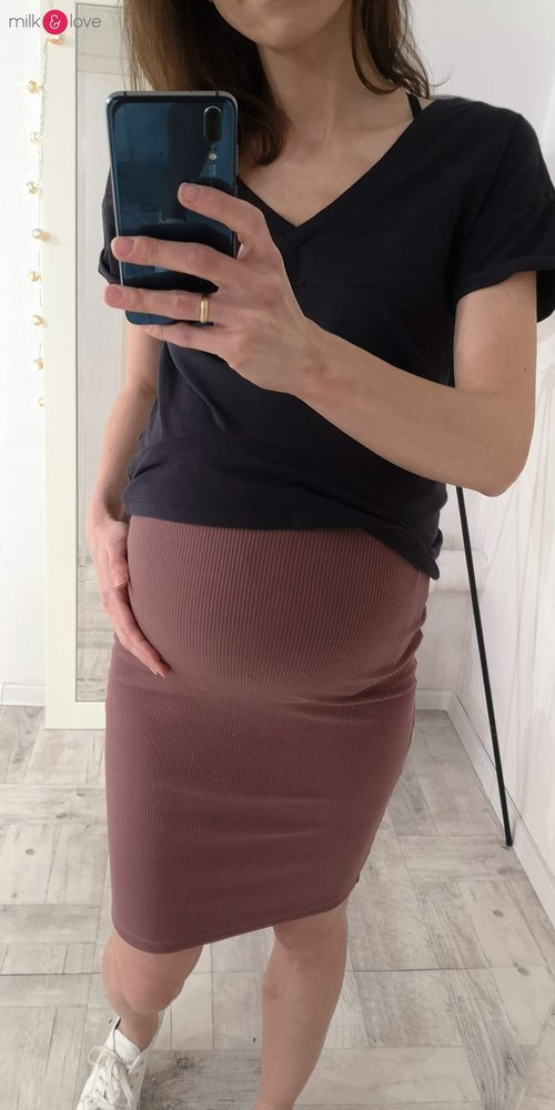 Spódnica ciążowa Tummy z dzianiny w prążki Milk&Love rose brown