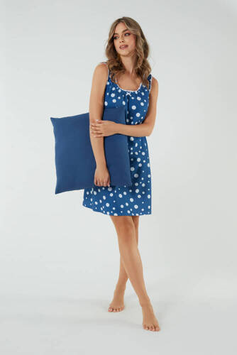 Noční a kojící košile Raba, široká ramínka Italská móda - modrý potisk