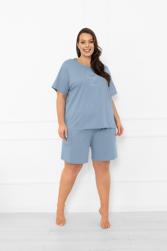 Dámské pyžamo Ksara Italian Fashion - bavlna, krátký rukáv a šortky - ocelové