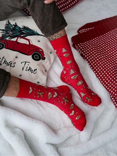 1290-037 Pánské vánoční ponožky Milena - Christmas Gingerbread, červené