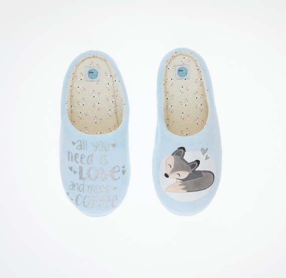 Fixy Sorbetto blue - teplé dámské pantofle s protiskluzovou podrážkou a potiskem