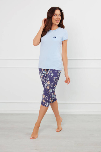 Pulia Dámské pyžamo s krátkým rukávem, 3/4 kalhoty Italian Fashion - modrá/potisk