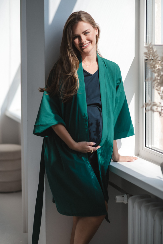 Těhotenský župan Milk&Love bottle green - bavlna s elastanem, pohodlný, rukáv 7/8