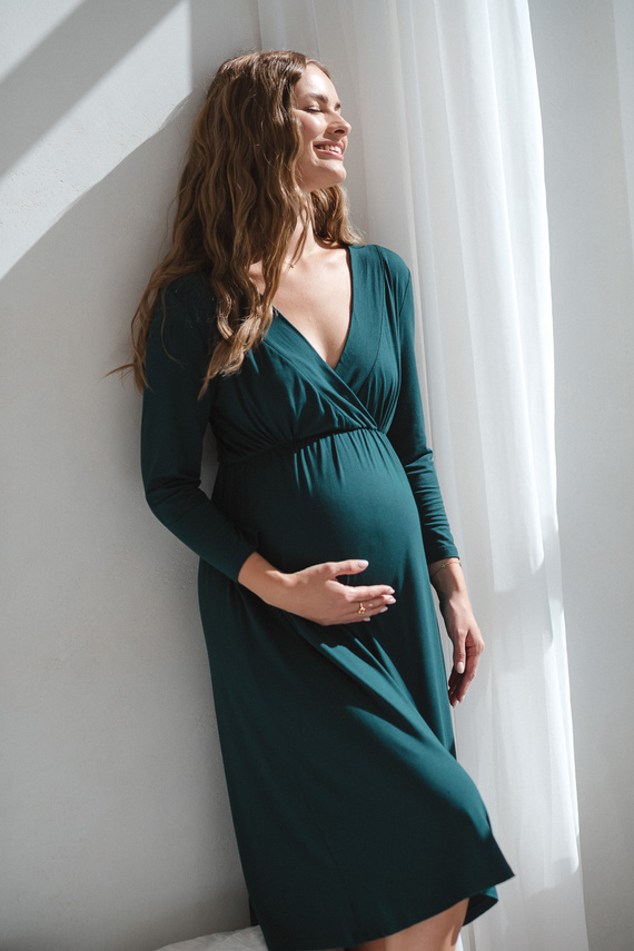 Star Light Těhotenská a kojící bambusová noční košile 7/8 Milk&Love bottle green - prodyšná, pro nemocnici, pohodlné kojení