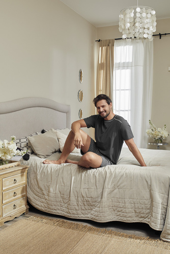 Abel Pánské pyžamo s krátkým rukávem, šortky Italian Fashion - grafit/potisk