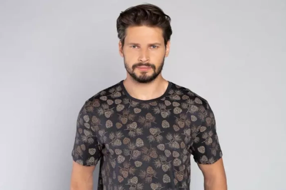 Pinus Pyžamo pánské s krátkým rukávem, dlouhé kalhoty Italská móda - potisk/grafit