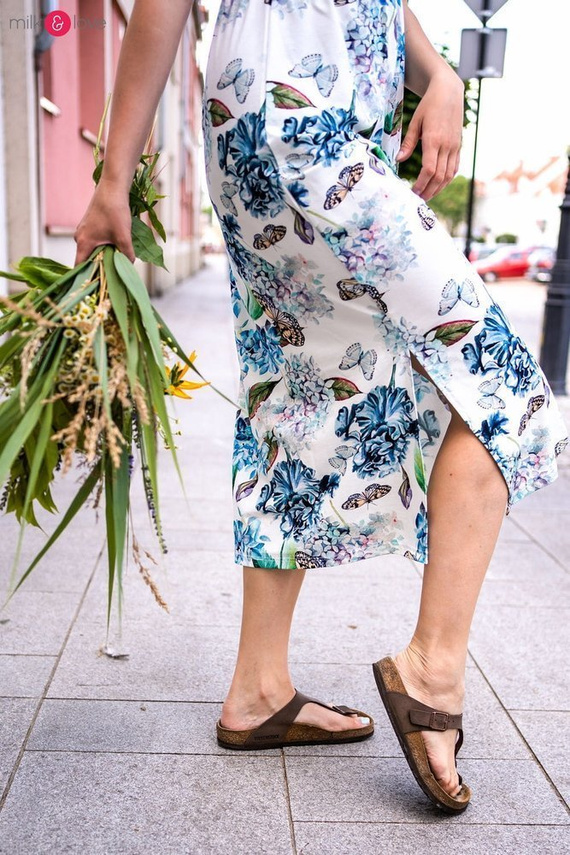 Sukienka ciążowa i do karmienia Two Ways LONG Milk&Love miętowa w magnolie i ptaki