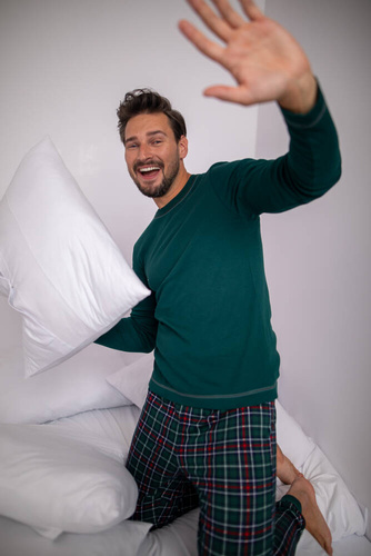 Fogo Pánské pyžamo s dlouhým rukávem, dlouhé kalhoty Italian Fashion - zelená/potisk