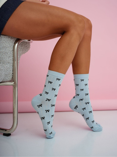 Dámské ponožky Milena 0200-221 – bavlněné s malými mašličkami blue