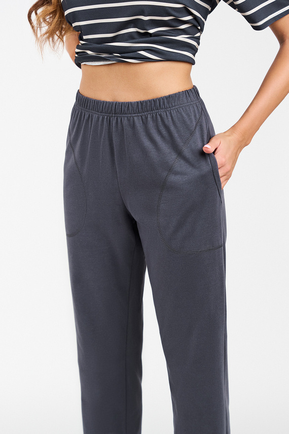 Betty Dámské pyžamo s krátkým rukávem a dlouhými kalhotami Italian Fashion - grafitový/grafitový potisk