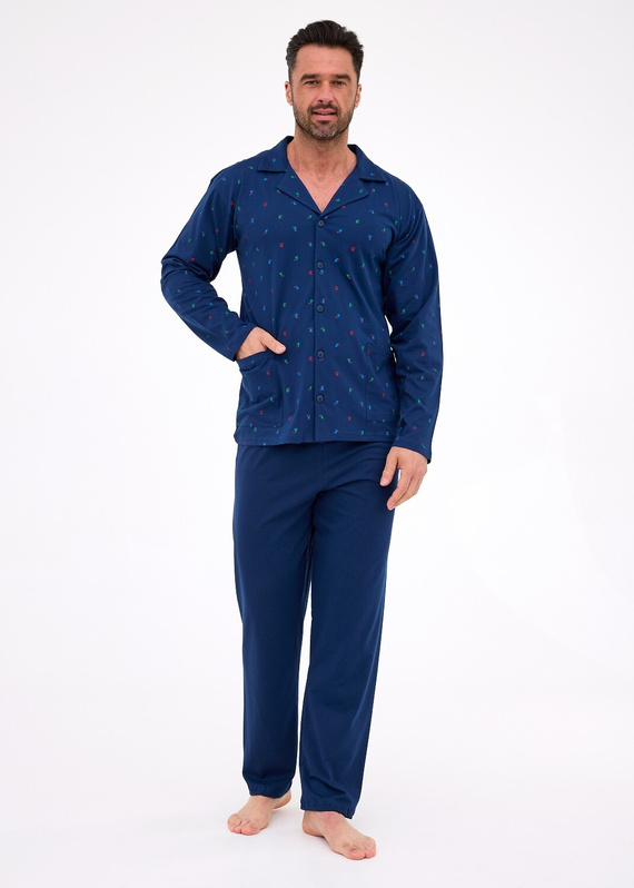 114/79 Pánské pyžamo Cornette | Otevřená přední část, 100% bavlna, límec a kapsy
