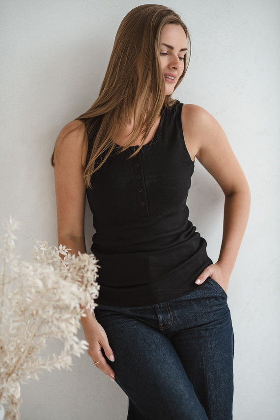 Těhotenské a kojící tričko - žebrované, bez ramínek Milk&Love černé