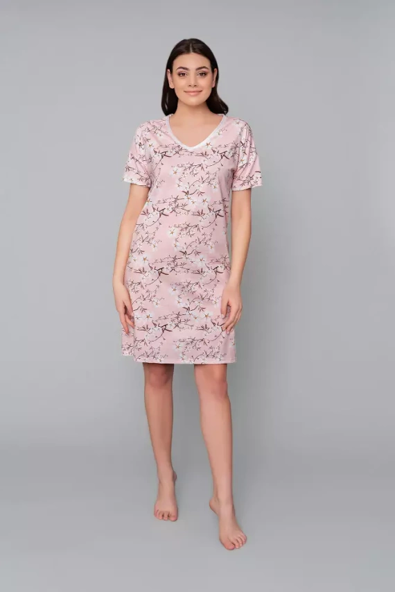 Noční košile Alwa s krátkým rukávem Italian Fashion - růžový potisk