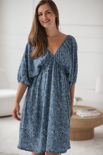 Milk Sun Těhotenské a kojící šaty Milk&Love modré květinové šaty