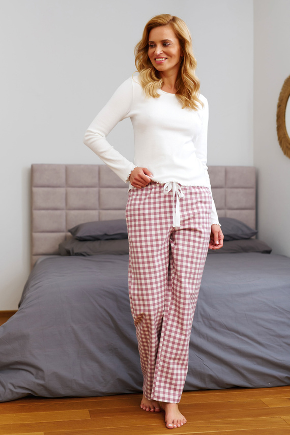 Doctor Nap 7302 - Dámské pyžamo s dlouhými rukávy a kostkovanými kalhotami