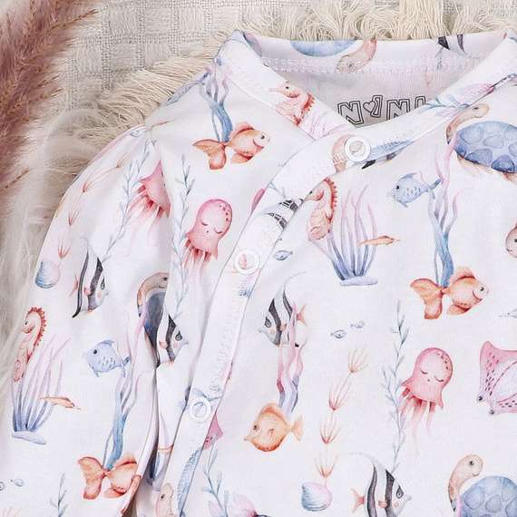 ABN-5471 Underwater World Nini obálkové body s dlouhým rukávem - organická bavlna, pro kojence