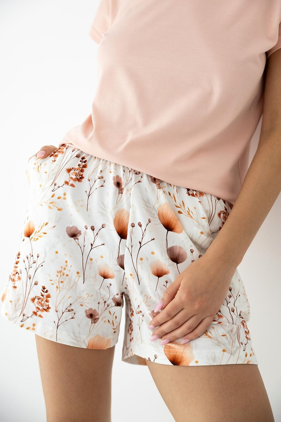 Sensis Arielle ecru dámské pyžamo z bambusu a bavlny, krátký rukáv, šortky