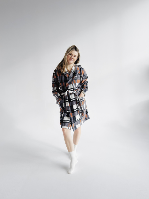 031 De Lafense županová přikrývka - hřejivý fleecový dámský župan Super Cozy, velbloudí barva