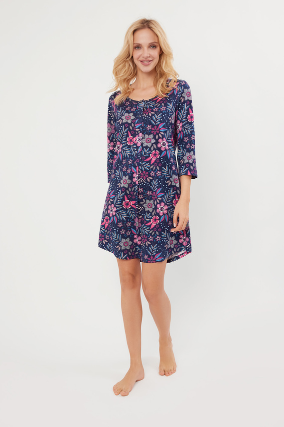 Lidová noční košile bez knoflíků, 3/4 rukávy Italská móda - potisk