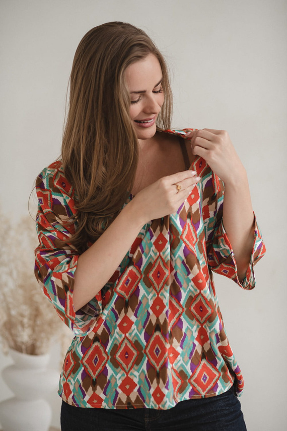 Těhotenská halenka Bahama Mama Milk&Love s boho potiskem - viskóza, 3/4 rukáv, oversize