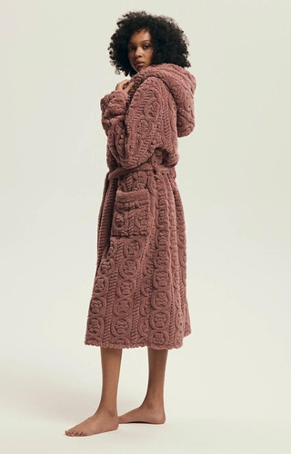 43592 Darlena Henderson dusty rose - dámský župan s kapucí, dlouhý, měkký, vzorovaný