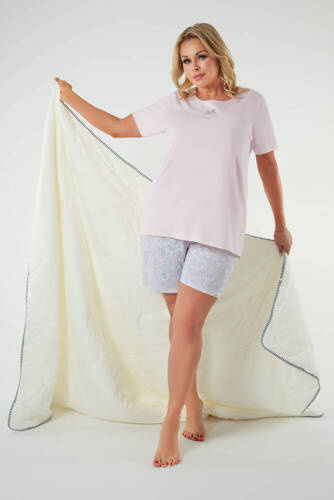 Tacoma Dámské pyžamo s krátkým rukávem a šortky Italian Fashion - lososová/potisk