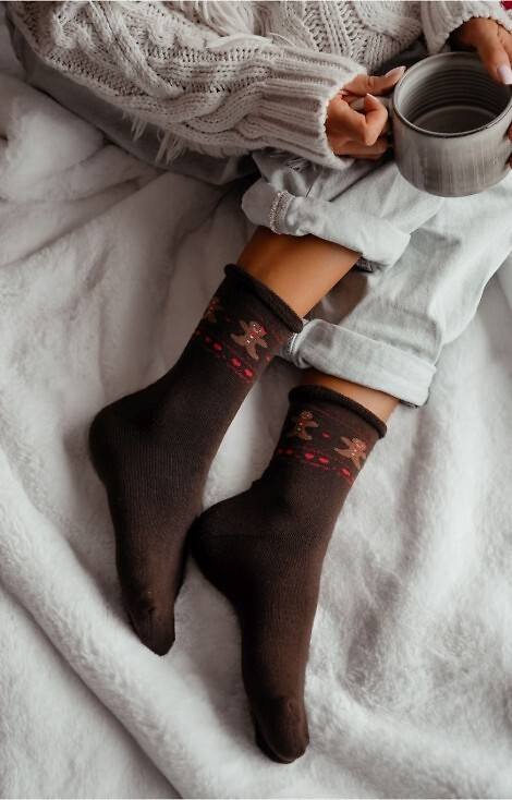 0118-013 Ponožky Milena hnědé - sváteční froté, bavlněné, teplé