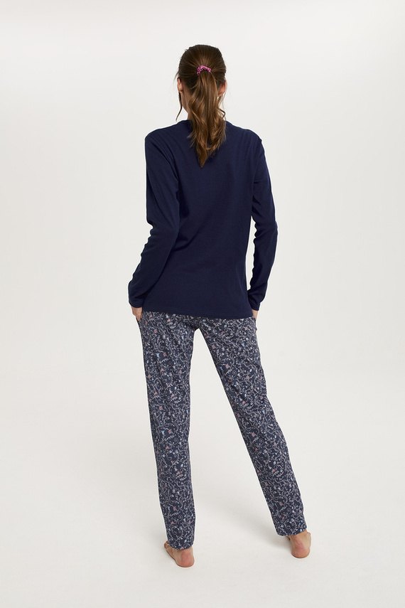 Sajna Dámské pyžamo s dlouhým rukávem a dlouhými kalhotami Italian Fashion - námořnická modř/potisk