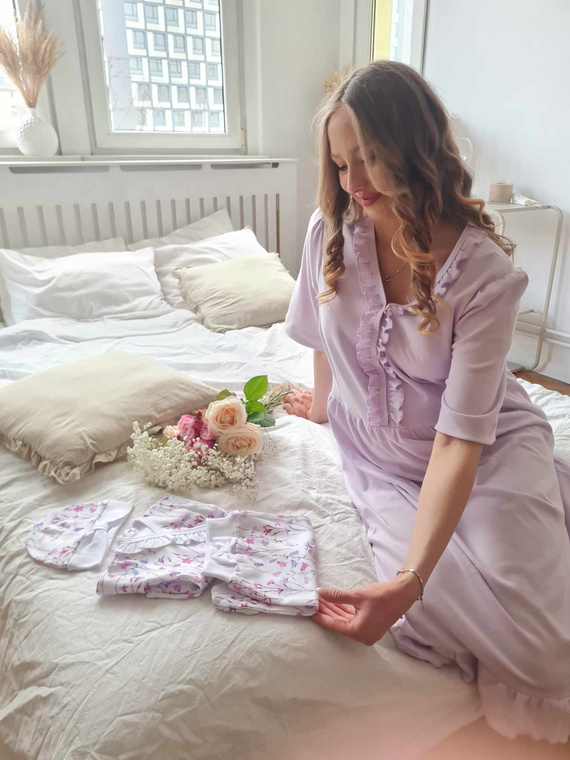 34NA Natalie Marija noční košile - 100% bavlna, těhotenská a kojící, s volánky