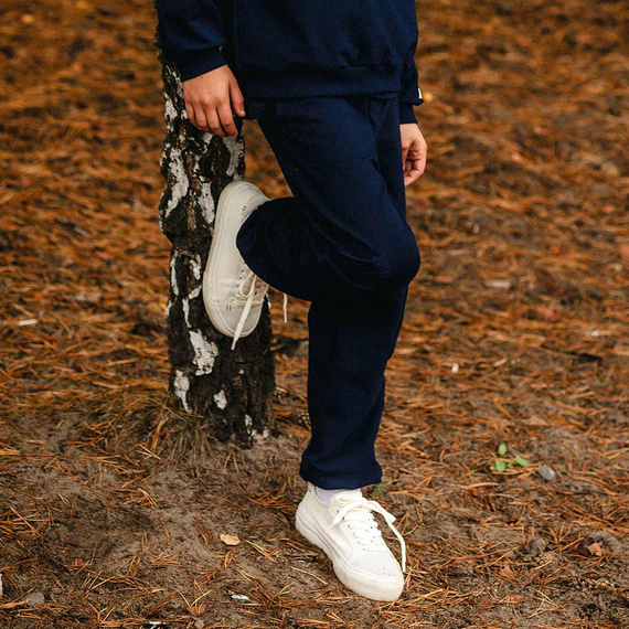 Simply Comfy Dětské tepláky Eevi navy blue - 100% bavlna, s kapsami