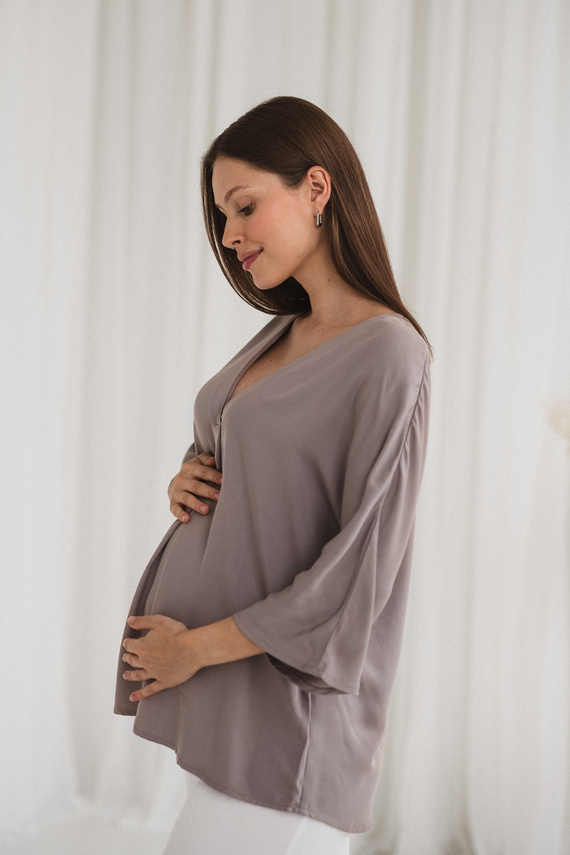 Mamafullness Těhotenská halenka na kojení Milk&Love béžová - viskóza, 3/4 rukáv, oversize