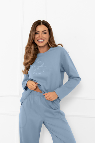 Dámské pyžamo Ksara Italian Fashion - bavlna, dlouhý rukáv a kalhoty s kapsami - ocelové