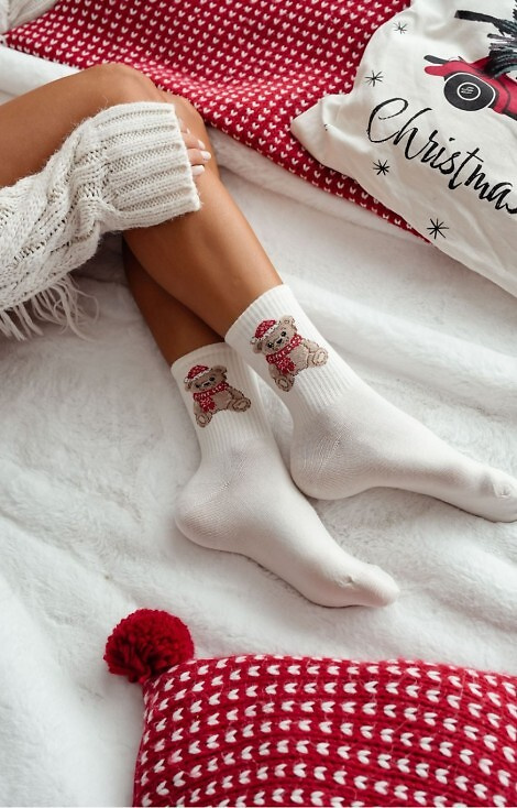 1283-031 Dámské ponožky Milena ecru - Vánoční medvídek, bavlna