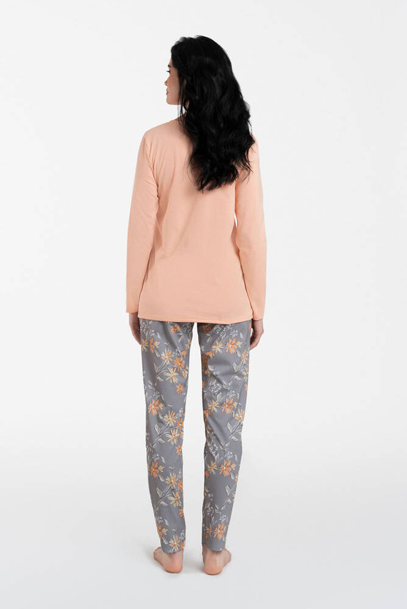 Kasali Dámské pyžamo a kalhoty s dlouhým rukávem Italian Fashion - lososová/potisk